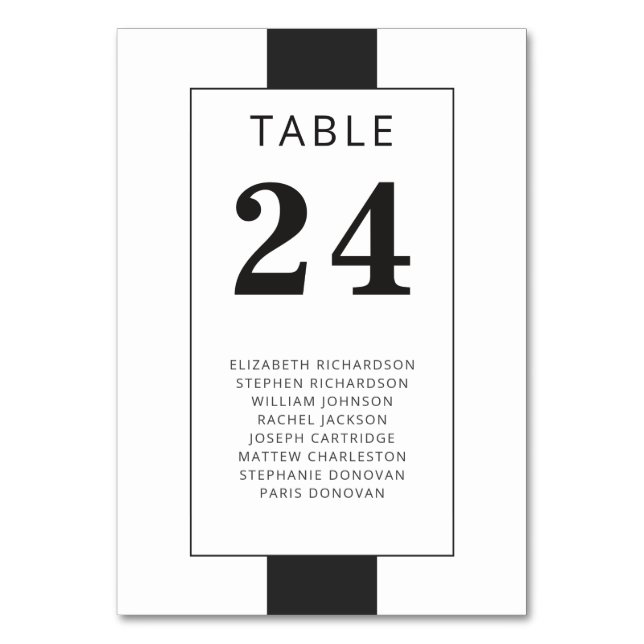 Minimal black & White geometrical frame with names Table Number (Front)