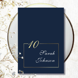 Minimal Black White Gold Border Elegant Script Table Number