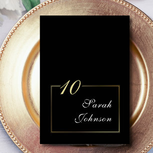 Minimal Black White Gold Border Elegant Script Table Number