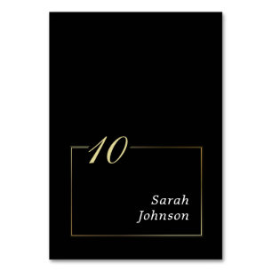 Minimal Black White Gold Border Elegant Script Table Number
