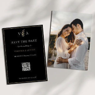 Minimal Black White & Gold QR Code Wedding  Save The Date