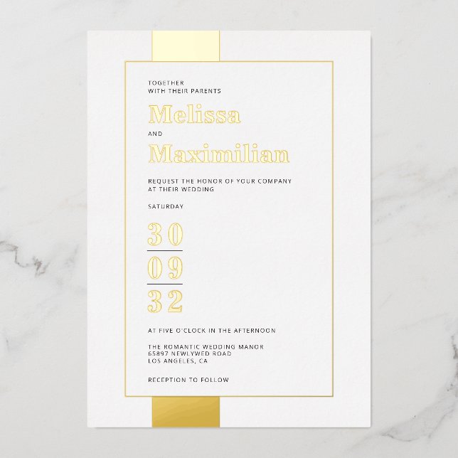 Minimal black white gold simple bold wedding (Front)