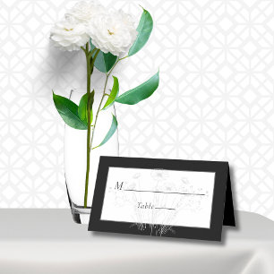 Minimal Black White Grey Wildflower Wedding Place Card