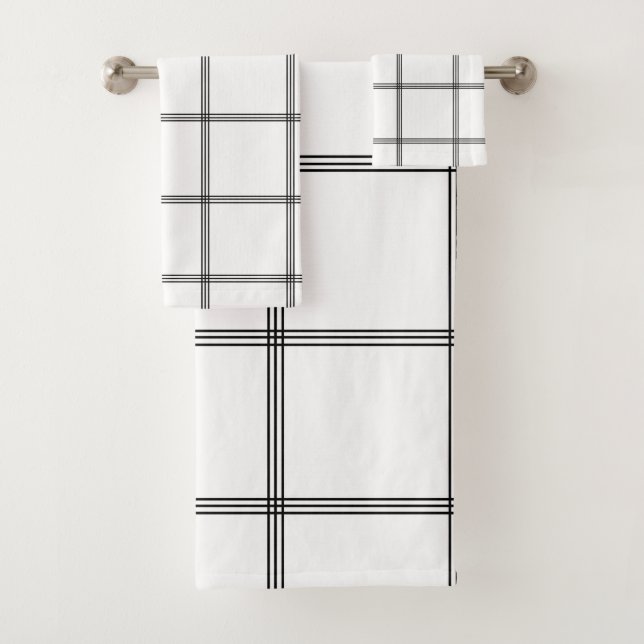 Minimal Black White Grid Glam #1 Bath Towel Set (Insitu)