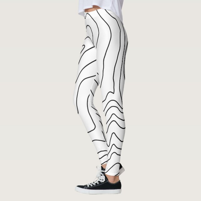 Minimal Black & White line art Modern Design Leggings (Left)
