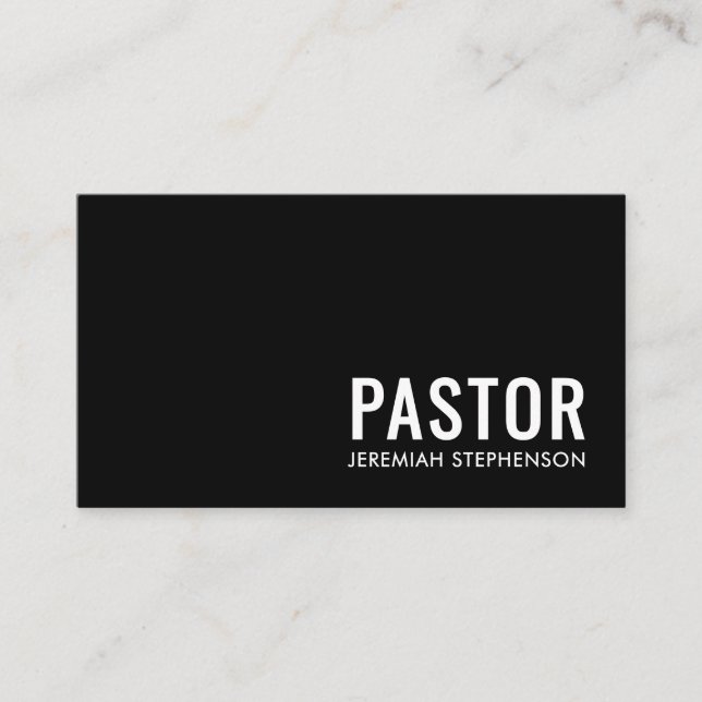 Minimal Black White Logo QR Code PASTOR Business Card (Front)