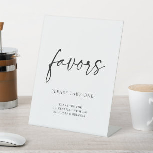 Minimal Black White Modern Classic Wedding Favour Pedestal Sign