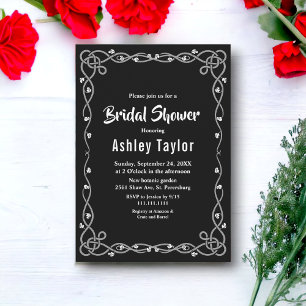 Minimal Black & White Modern Floral Bridal Shower Invitation