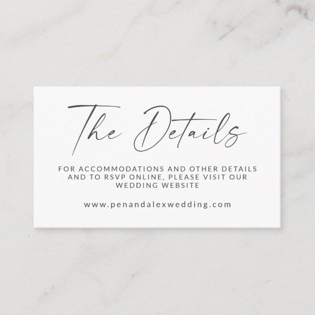 Minimal Black White Modern Script Wedding Website  Enclosure Card (Front)