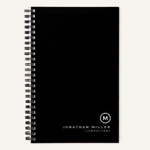 Minimal Black White Monogram Name Notebook