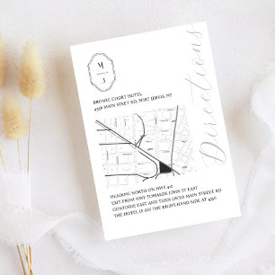 Minimal Black & White Monogram Wedding Directions Enclosure Card