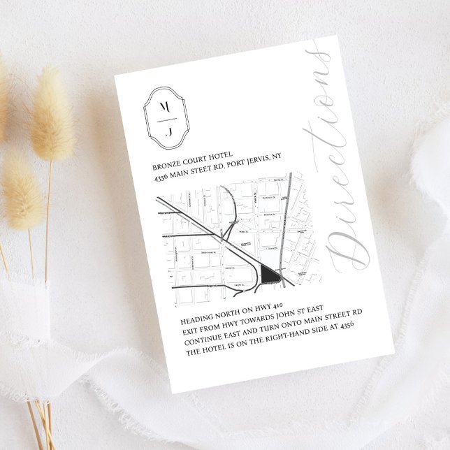 Minimal Black & White Monogram Wedding Directions Enclosure Card (Creator Uploaded)