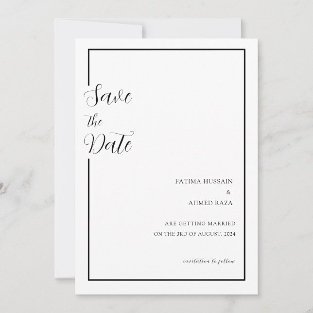 Minimal Black White Muslim Wedding Save The Date (Front)