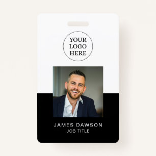 Minimal Black & White Office Employee Photo ID QR Badge