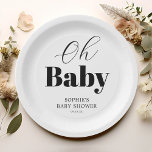 Minimal Black White Oh Baby Shower Paper Plate<br><div class="desc">Modern baby shower party paper plates featuring a plain white background,  the title "oh baby",  and a elegant template that is easy to personalize.</div>