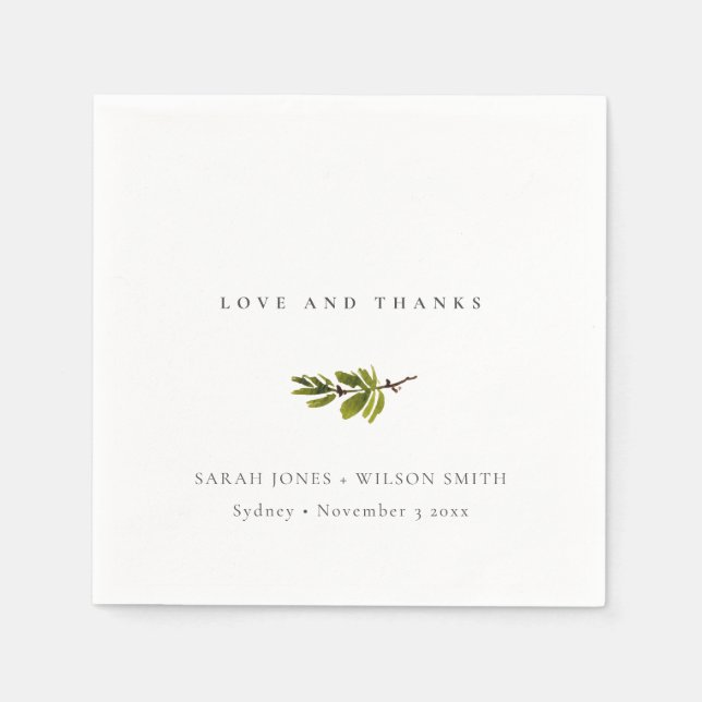 Minimal Black & White Pine Branch Foliage Wedding Napkin (Front)