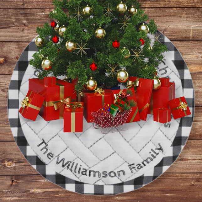 Minimal Black White Plaid Quilt Pattern Christmas Brushed Polyester Tree Skirt (Creator Uploaded)