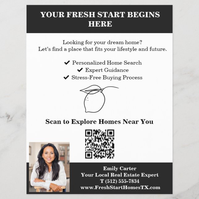 Minimal Black & White QR Code Summer Realtor  Flyer (Front)