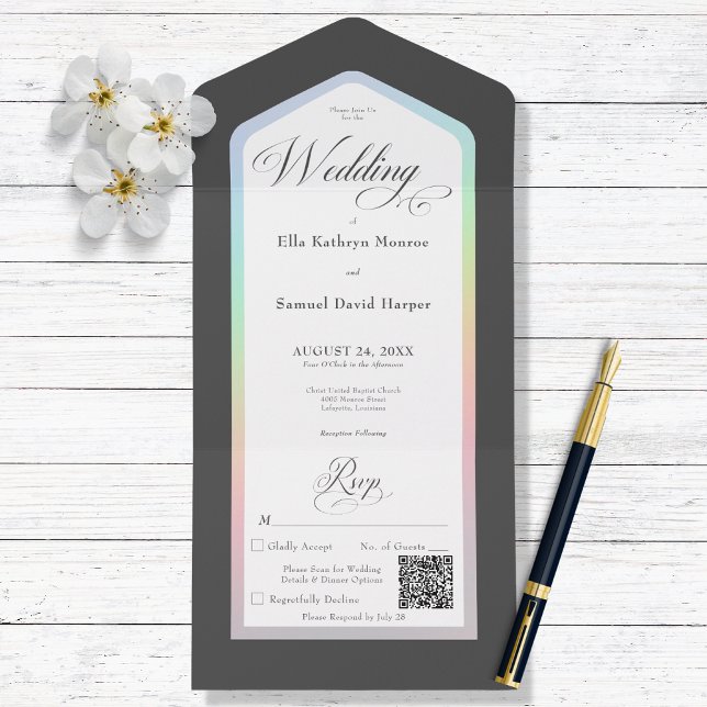 Minimal Black & White Rainbow Modern QR Code All In One Invitation (Creator Uploaded)