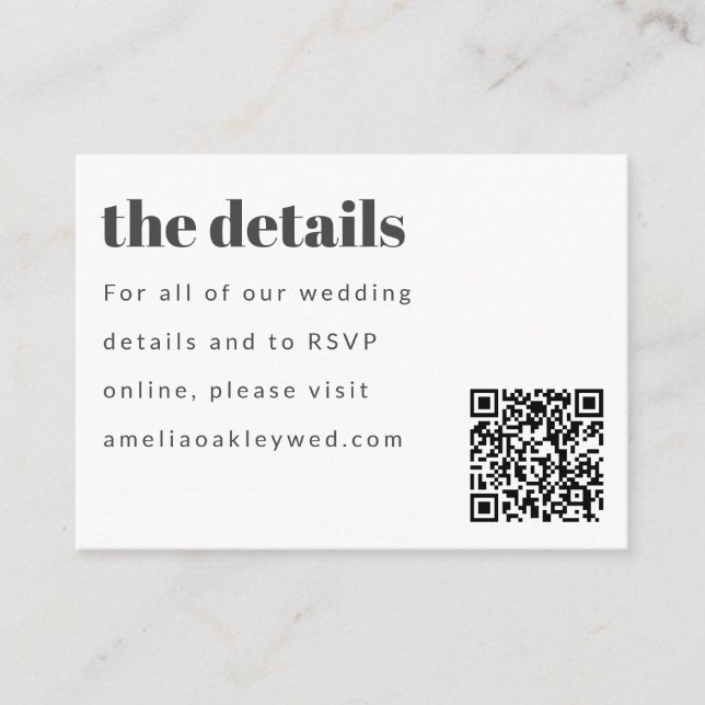 Minimal Black White Retro Custom Wedding QR Code Enclosure Card (Front)
