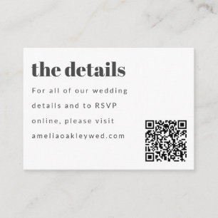 Minimal Black White Retro Custom Wedding QR Code Enclosure Card