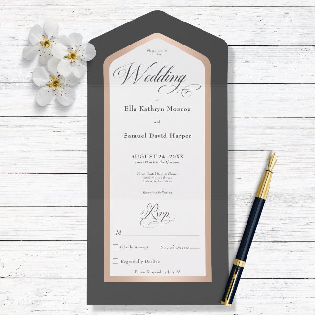 Minimal Black & White Rose Gold Modern No Dinner All In One Invitation (Creator Uploaded)
