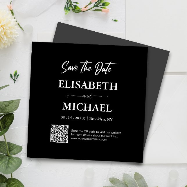 Minimal Black White Save The Date QR Code Wedding Magnetic Invitation (Magnetic invites stick to any metal, ensuring guests remember your special day with ease.)