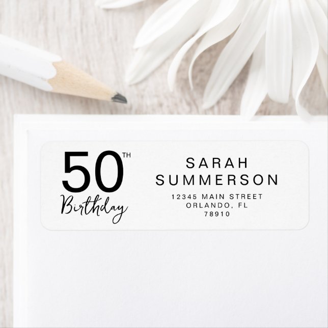Minimal Black White Script 50th Birthday Address (Insitu)