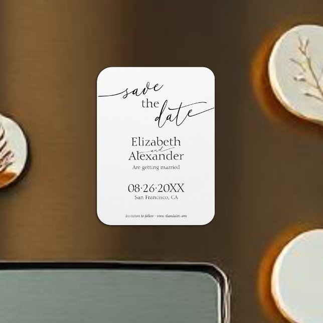Minimal Black & White Script Fancy Save the Date Magnet (Creator Uploaded)