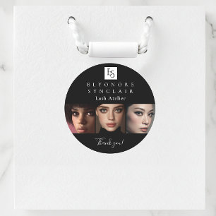 Minimal Black White Script Lash Photo Logo Classic Round Sticker
