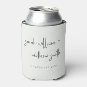 Minimal Black White Script Typography Wedding Can Cooler