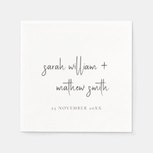 Minimal Black White Script Typography Wedding Napkin
