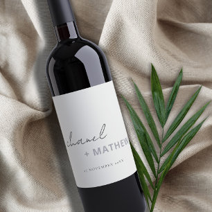 Minimal Black White Script Typography Wedding Wine Label