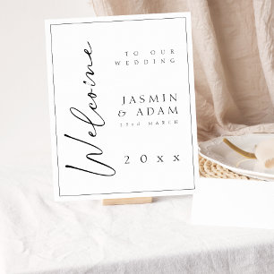 Minimal Black White Script Wedding Welcome Sign
