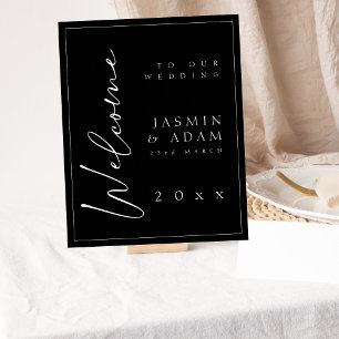 Minimal Black White Script Wedding Welcome Sign