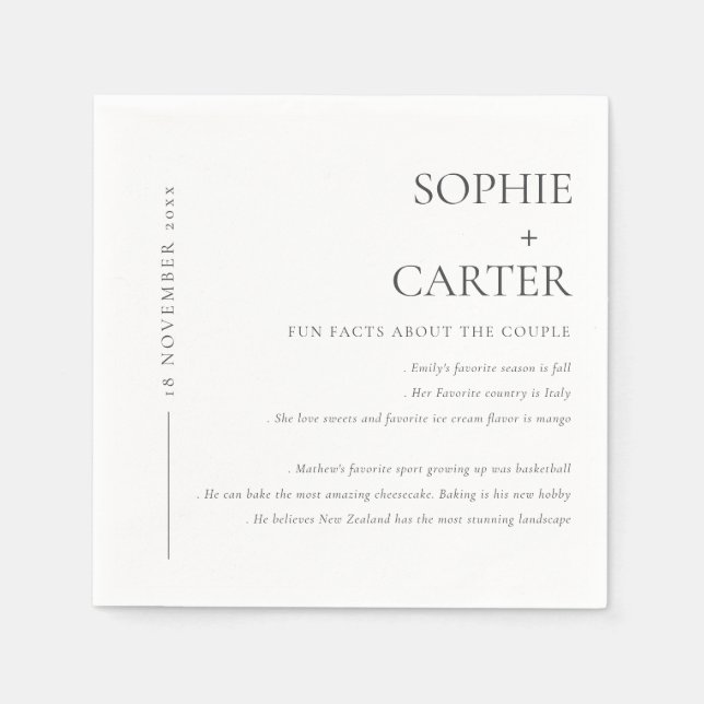 MINIMAL BLACK & WHITE TYPOGRAPHY FUN FACTS NAPKIN (Front)