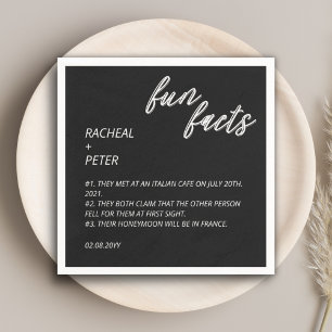 Minimal Black & White Typography Fun Facts Wedding Napkin