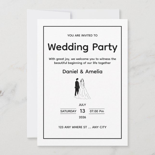 Minimal Black & White Wedding Invitation (Devant)