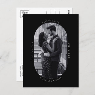 Minimal Black & White Wedding Photo Save the Date Postcard