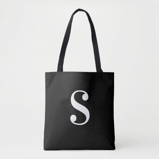 Minimal Black with Large White Monogram Tote Bag (Front)