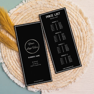 Minimal black with logo business price list rack card