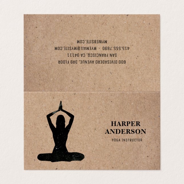 Minimal Black Yoga Instructor Professional Logo  Business Card (Outside Unfolded)
