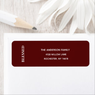 Minimal BLESSED Deep Red Holiday Address Label