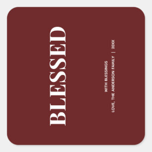 Minimal BLESSED   Deep Red Holiday Square Sticker