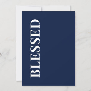 Minimal BLESSED Navy Blue Holiday Greeting Card