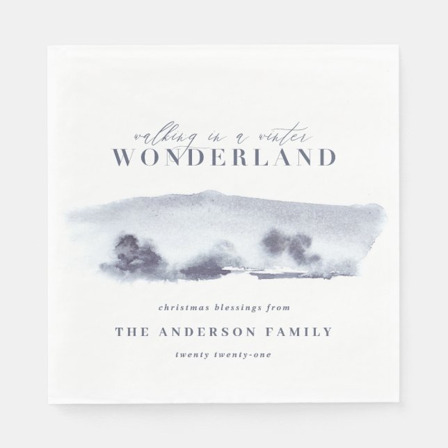 Minimal blue abstract watercolor Christmas party Napkin (Front)