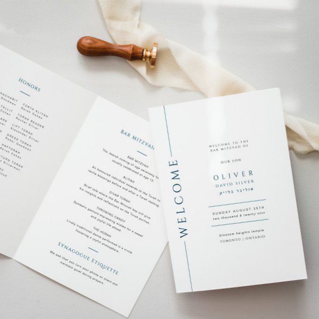 Minimal Blue Bar Mitzvah Folded Program Booklet (Creator Uploaded)