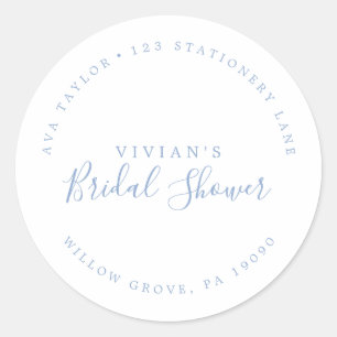 Minimal Blue Bridal Shower Circular Return Address Classic Round Sticker