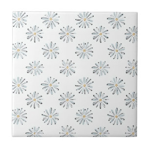 Minimal Blue Daisy Floral Tile