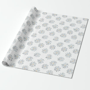 Minimal Blue Daisy Floral Wrapping Paper